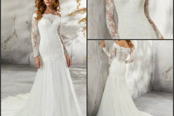 Long sleeve open back wedding dresses