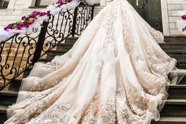 Lace wedding dress with long train