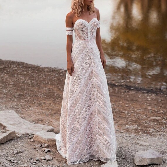 Lace boho beach wedding dress