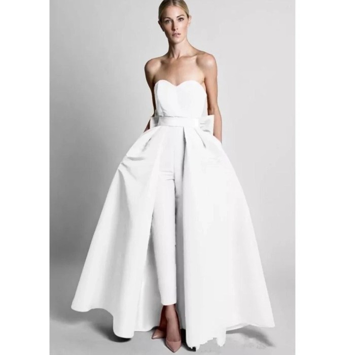 Jumpsuit wedding dress with detachable skirt