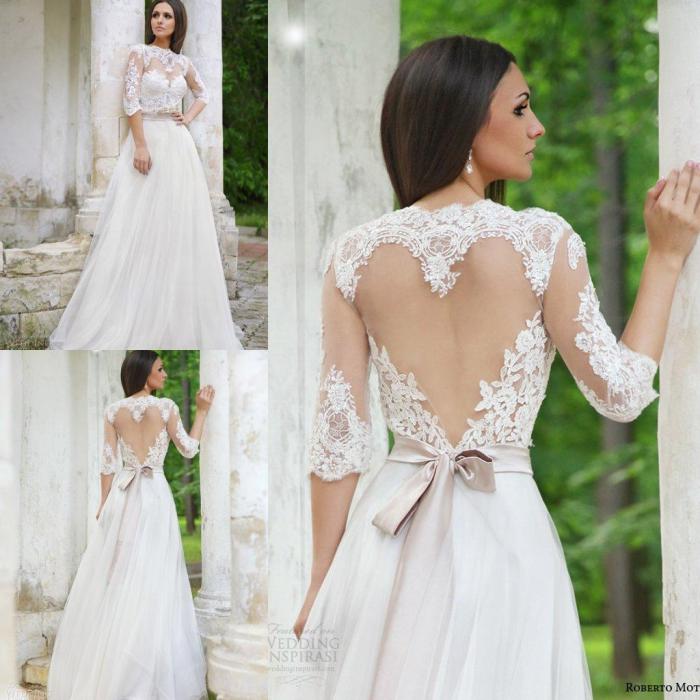 Long sleeve open back wedding dresses